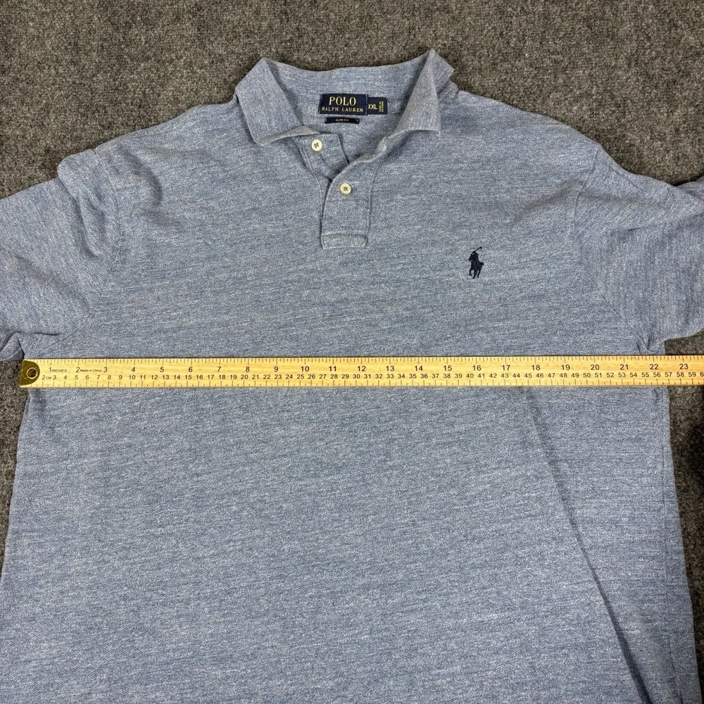 Polo Ralph Lauren Polo Shirt Mens XXL Blue Slim Fit Heathered Short Sleeve Pony
